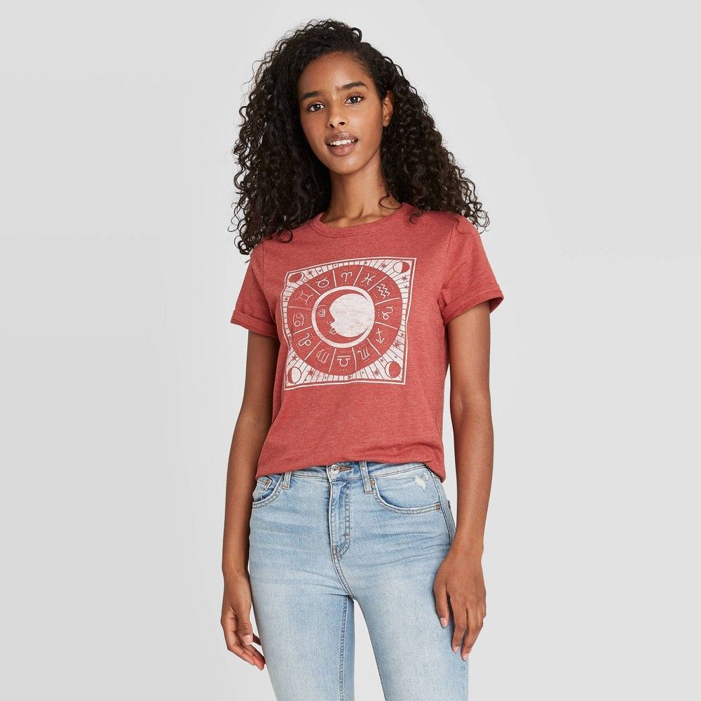 Women's Mystic Moon Short Sleeve Graphic T-Shirt Burgundy XXL, Red | Target