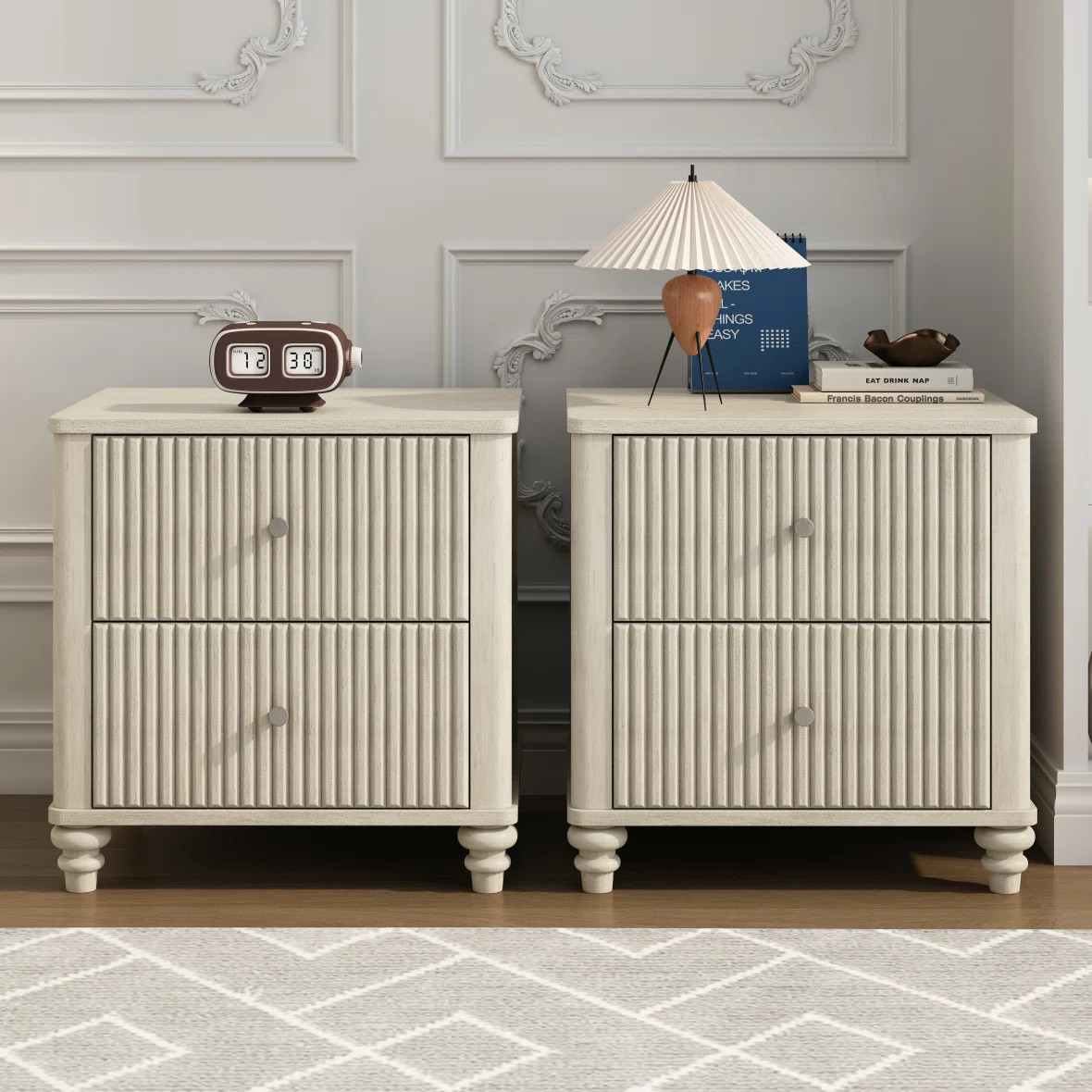 Fluted Nightstand, 21.65" Wide Side Table With 3 Drawers, Mid Century Modern Wood Nightstand With... | Wayfair North America