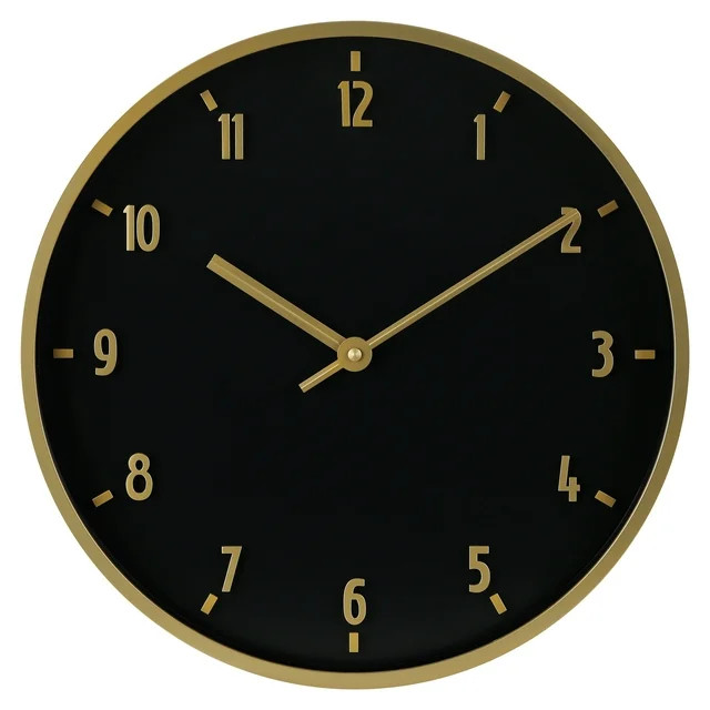 Better Homes & Garden 20" Round Indoor Black and Gold Analog Wall Clock with Arabic Numbers | Walmart (US)