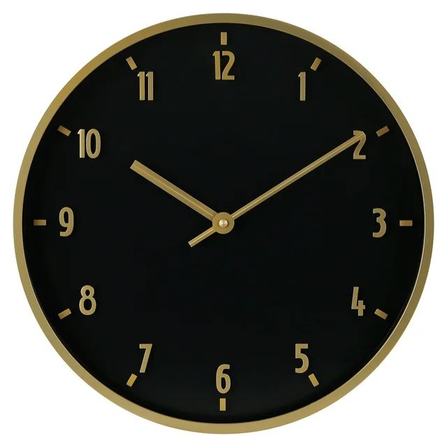 Better Homes & Garden 20" Round Indoor Black and Gold Analog Wall Clock with Arabic Numbers | Walmart (US)