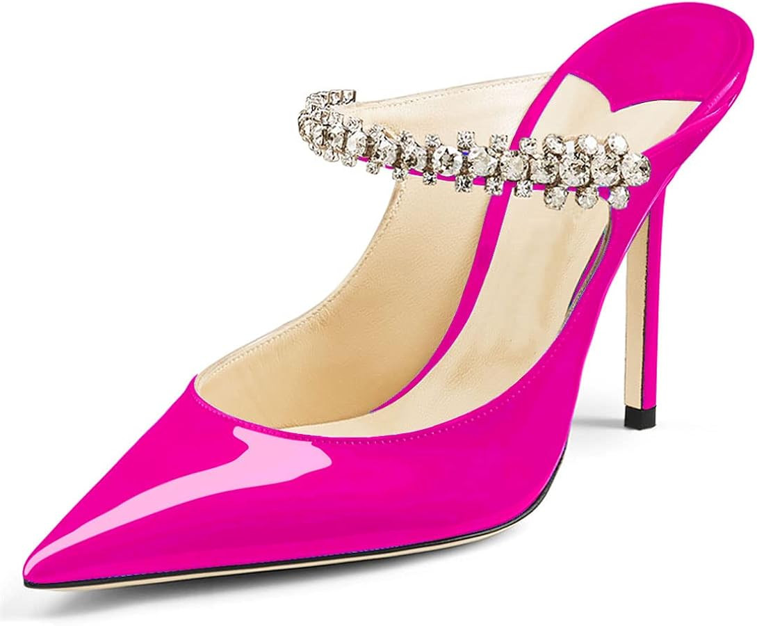 Jimishow Heeled Mules for women with Rhinestone Strap stiletto Closed Toe 4 inches Pumps Kitten H... | Amazon (US)
