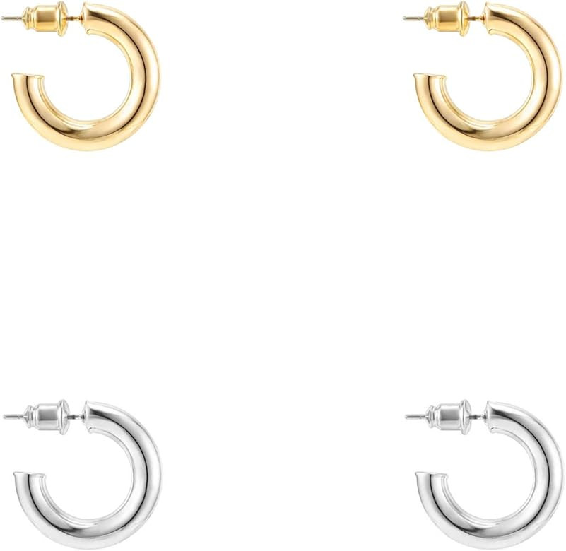 PAVOI 14K Gold Plated Lightweight Chunky Open Hoops | Gold Hoop Earrings for Women | Amazon (US)