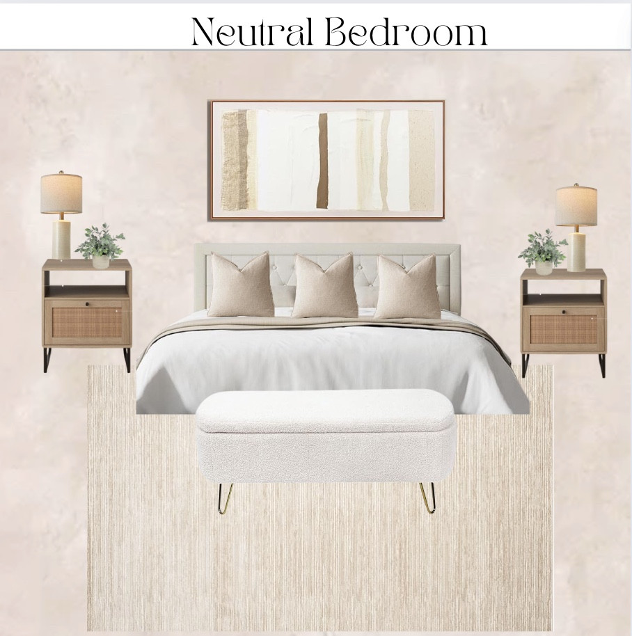 Neutral bedroom inspo✨ bedroom set, bed, wall art, end tables, lamps, pillows, rug, dresser, accent chair, mirror, bedroom decor 

#LTKStyleTip #LTKSaleAlert #LTKHome