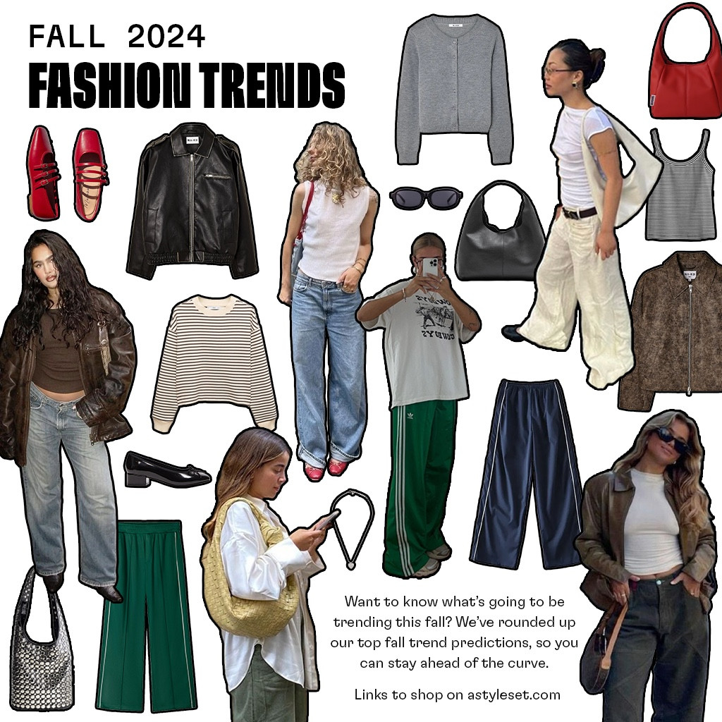 fall 2024 fashion trends !! 🤎 our favorites + links to shop on astyleset.com 

-brown leather jackets
-track pants
-big purses
-breton stripes
-red ballerinas

#fallfashion #outfitinspo

#LTKSeasonal #LTKStyleTip