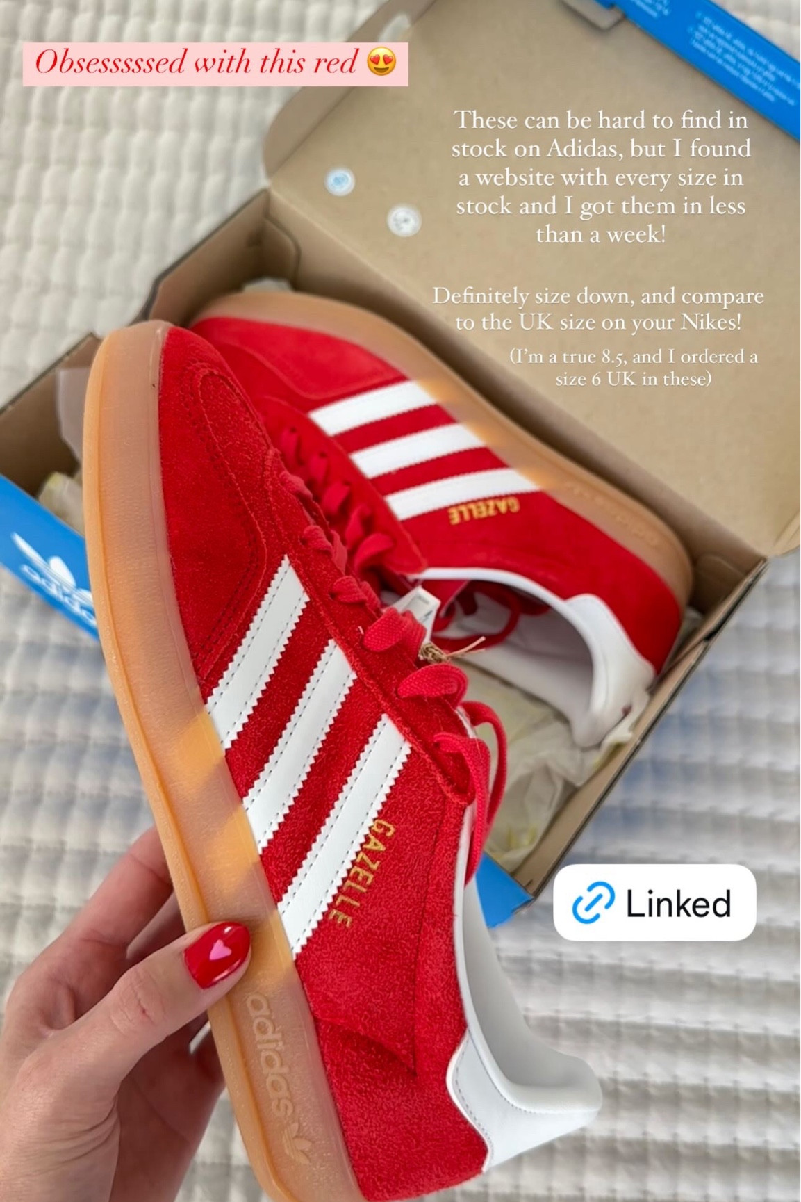 Trending red adidas 😍 all sizes in stock! Size down 

#LTKShoeCrush