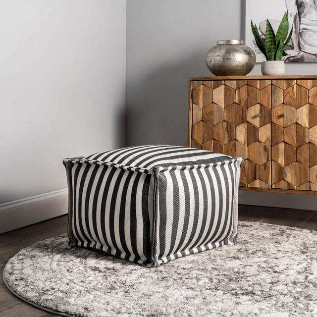 nuLOOM Porto Striped Indoor/Outdoor Filled Ottoman Pouf, 14" H x 20" W x 20" D, Gray | Walmart (US)