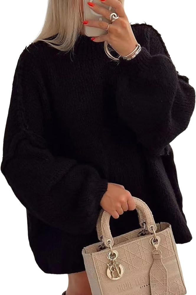 Women’s Oversized Fall Sweater 2025, Chunky Knit Crewneck Long Sleeve Fuzzy Pullover Tops | Amazon (US)