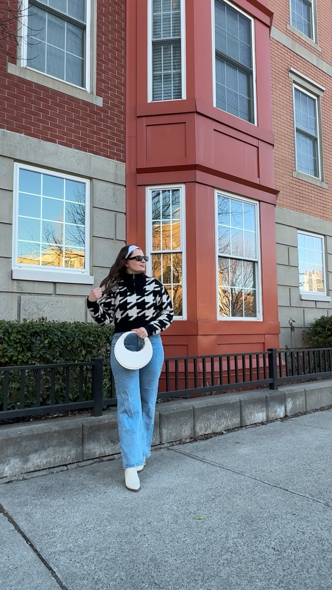 Loving this houndstooth quarter zip sweater for winter! Renting from Nuuly but linked some similar options. Also paired with my favorite relaxed fit jeans from Abercrombie and this fun top handle bag from Kate spade  

#LTKStyleTip #LTKShoeCrush #LTKSeasonal
