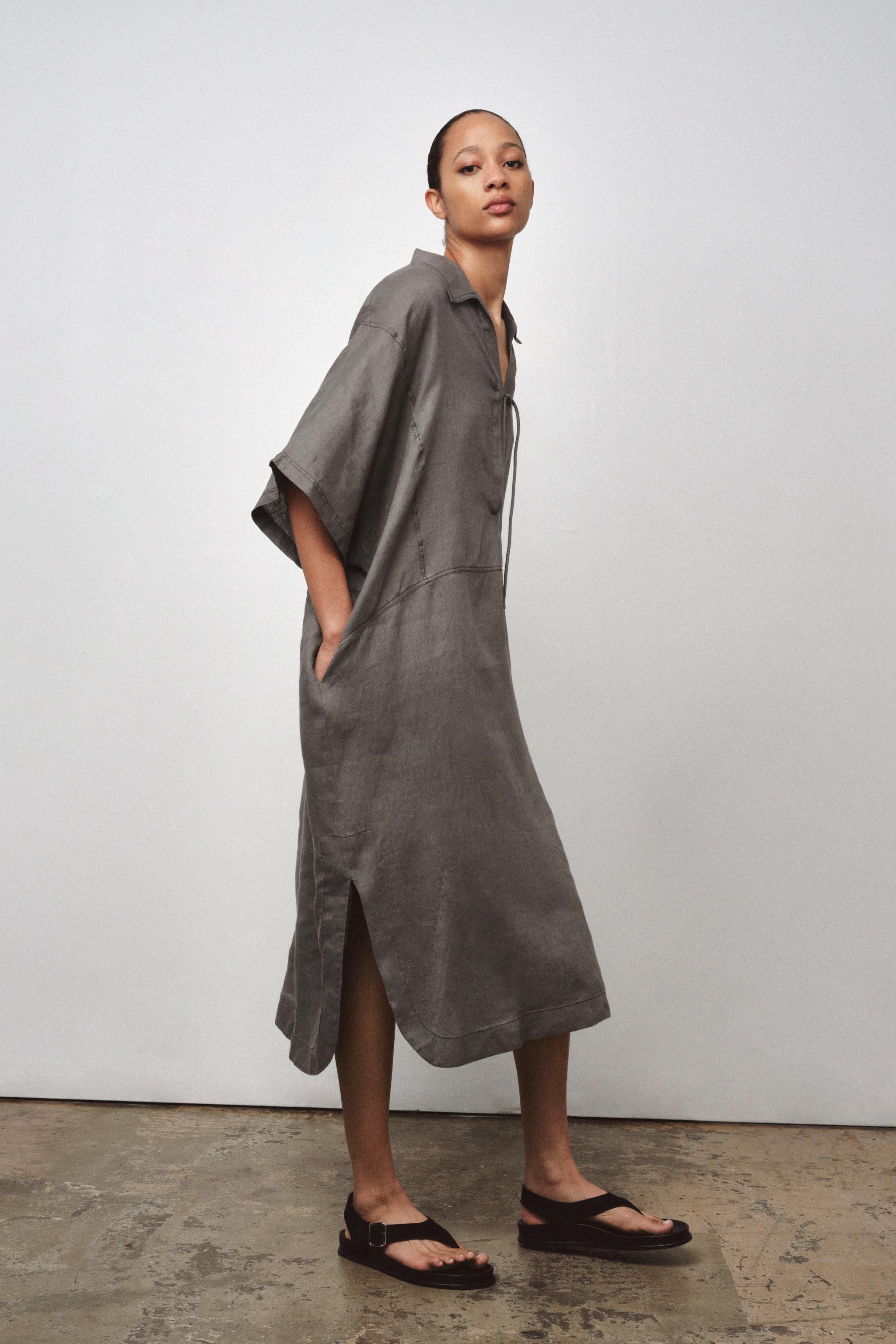 100% LINEN KAFTAN DRESS ZW COLLECTION | Zara US