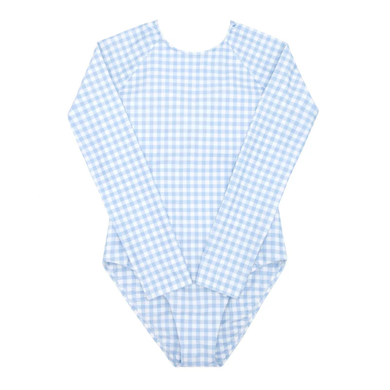 womens oasis blue gingham rashguard one piece | minnow