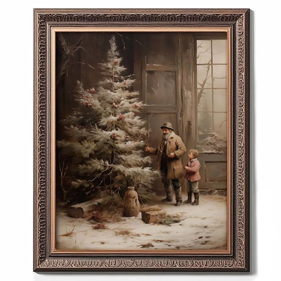 Country Christmas Vintage Painting Print Winter Rustic Wall Art Farmhouse Christmas Holiday Decor... | Amazon (US)