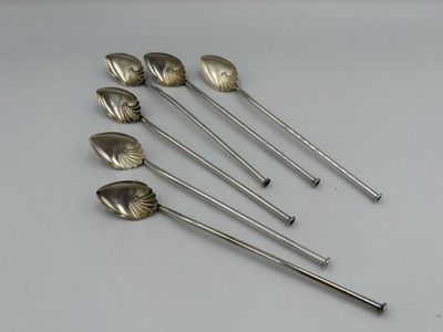 Ice tea Mint Julep Straw Spoons  Sippers Silverplate Set Of 6, Shell Design VTG | eBay US