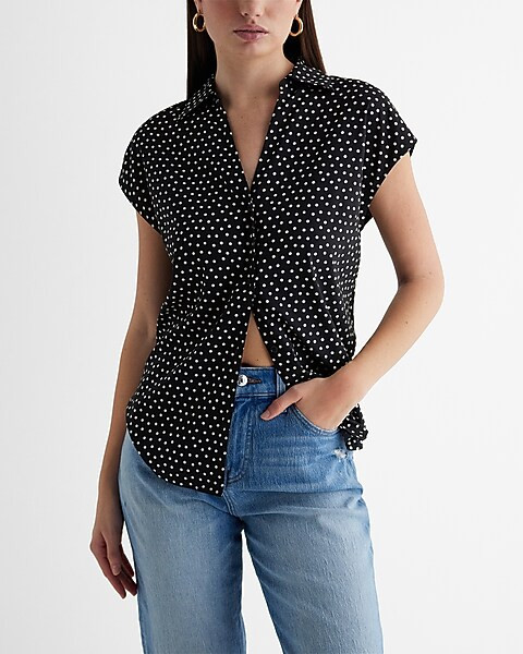 Polka Dot Short Sleeve Button Up Shirt | Express