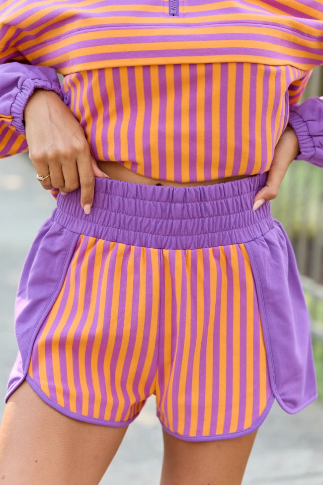Mallory Purple/Yellow Striped Shorts S | Pink Lily