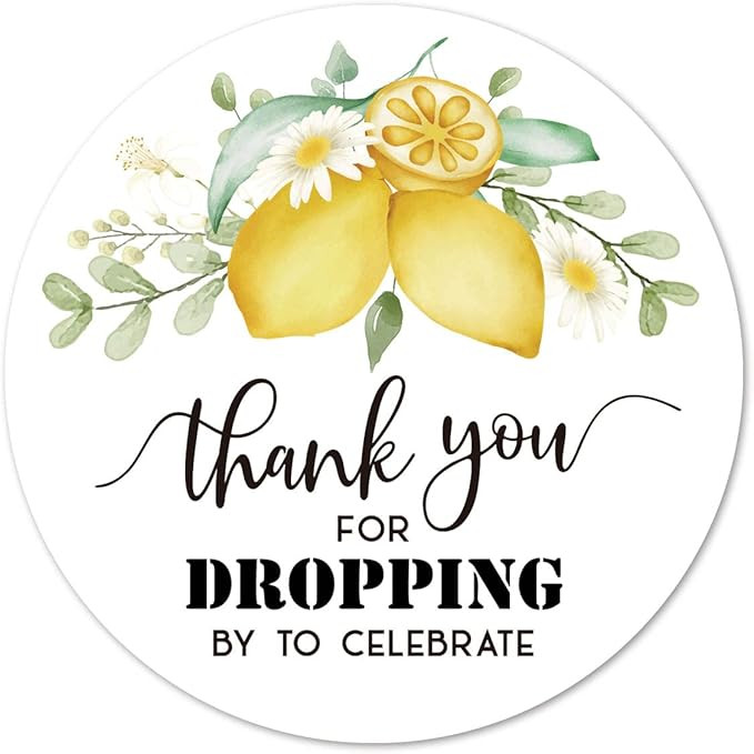 Lemon Thank You Dropping by Stickers, 2 Inch Baby Shower Birthday Party Favor Labels 40-Pack | Amazon (US)