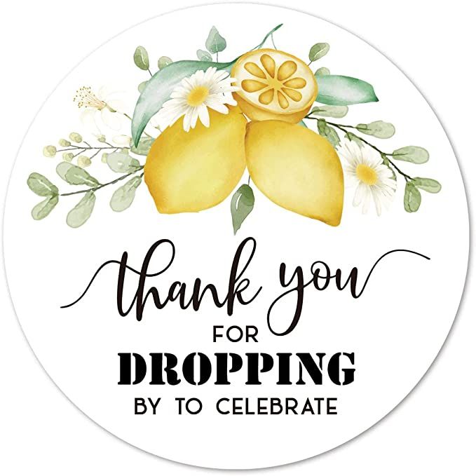 Lemon Thank You Dropping by Stickers, 2 Inch Baby Shower Birthday Party Favor Labels 40-Pack | Amazon (US)