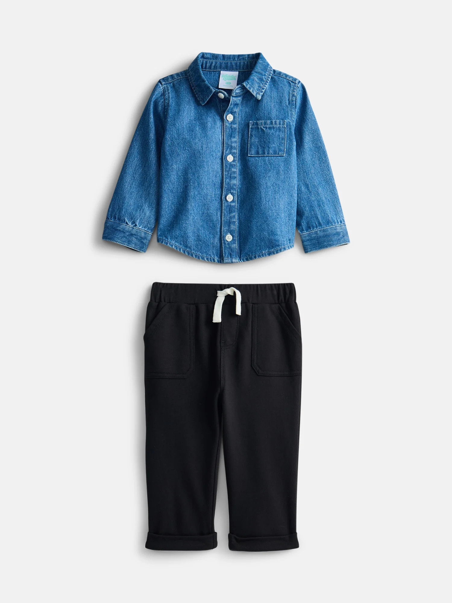 Wonder Nation Baby Boys Button Down Cotton Shirt and Pants Set, 2 Piece, Sizes 0/3M-24M | Walmart (US)