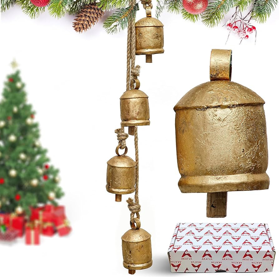 Christmas Bells for Decoration – Cow Bells for Rustic Christmas Decor – Gold Bells for Christ... | Amazon (US)