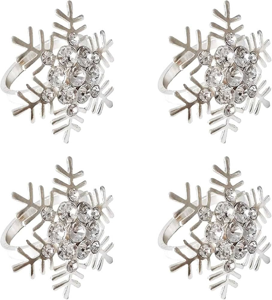 Christmas Napkin Ring Set 4Pcs Snowflake Napkin Holder Rings Silver Modern Household Napkin Rings... | Amazon (US)