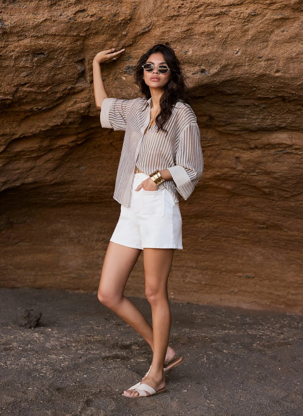 Neutral Striped Sheer Shirt | Mint Velvet - US