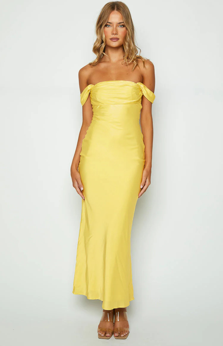 Ella Light Yellow Off Shoulder Formal Maxi Dress | Beginning Boutique | Beginning Boutique (US)