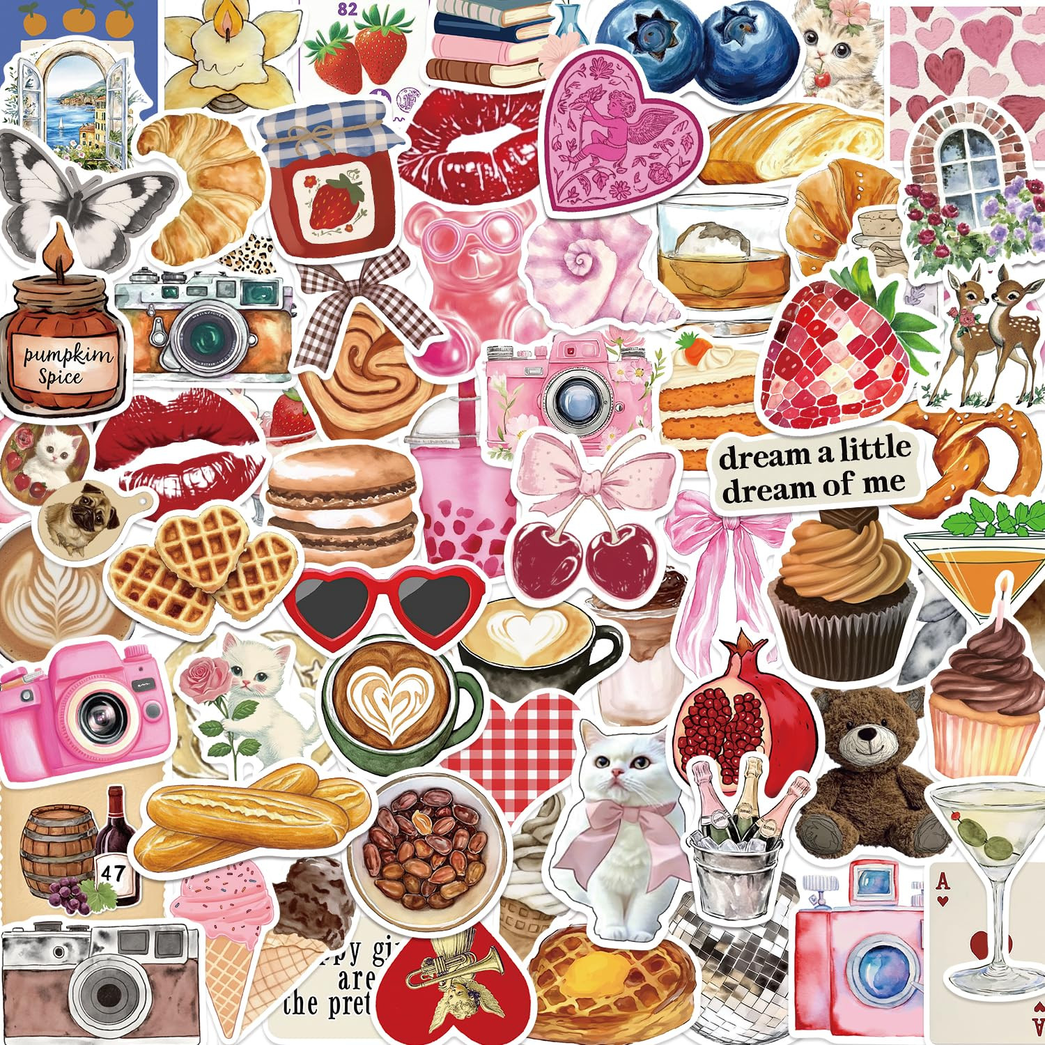 100 PCS Vintage Aesthetic Stickers Cute Coquette Stickers Food Cake Dessert Baking Sticker Coffee... | Amazon (US)