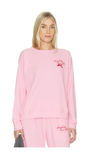 The Mayfair Group Somebody Love You Waffle Crewneck Sweatshirt in Pink. - size M/L | Revolve Clothing (Global)