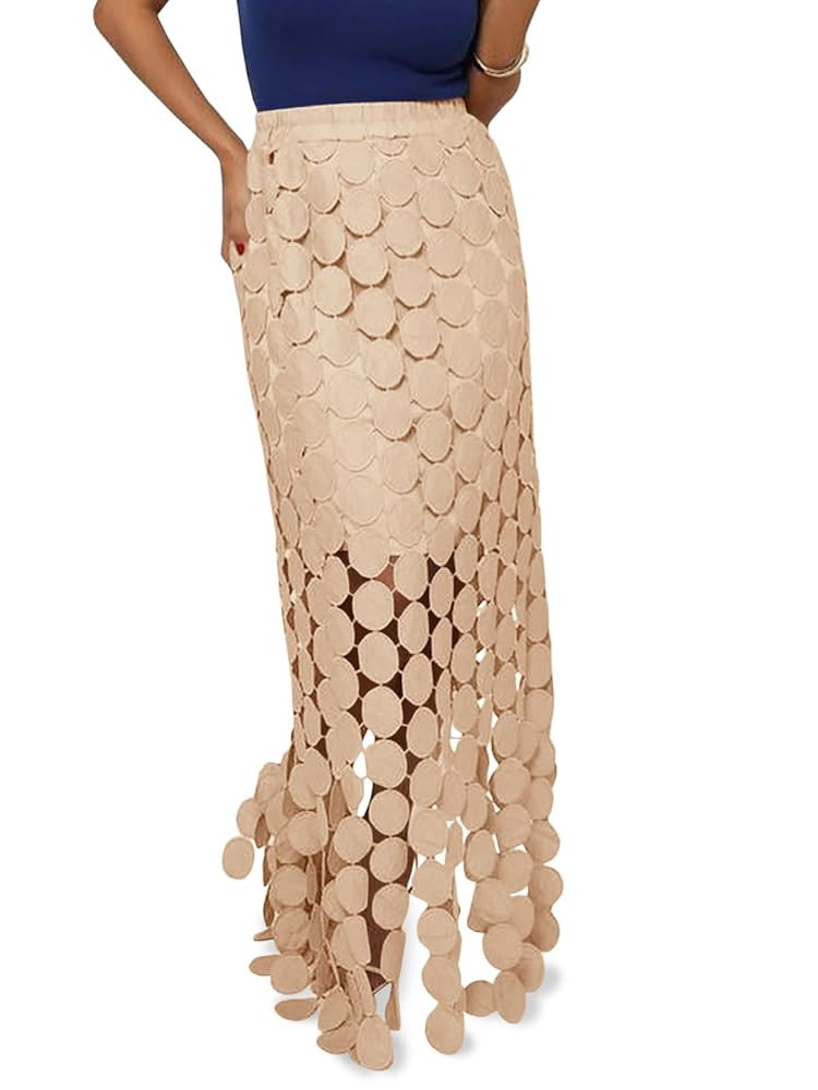 Cicy Bell Womens Hollow Out Maxi Skirts Summer High Waisted Boho Fringe Hem Long Skirt | Amazon (US)