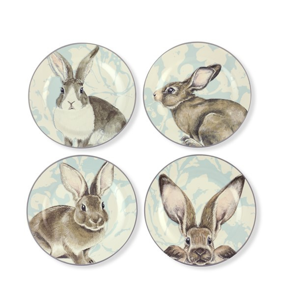 Damask Bunny Salad Plates Mixed, Set of 4 | Williams-Sonoma