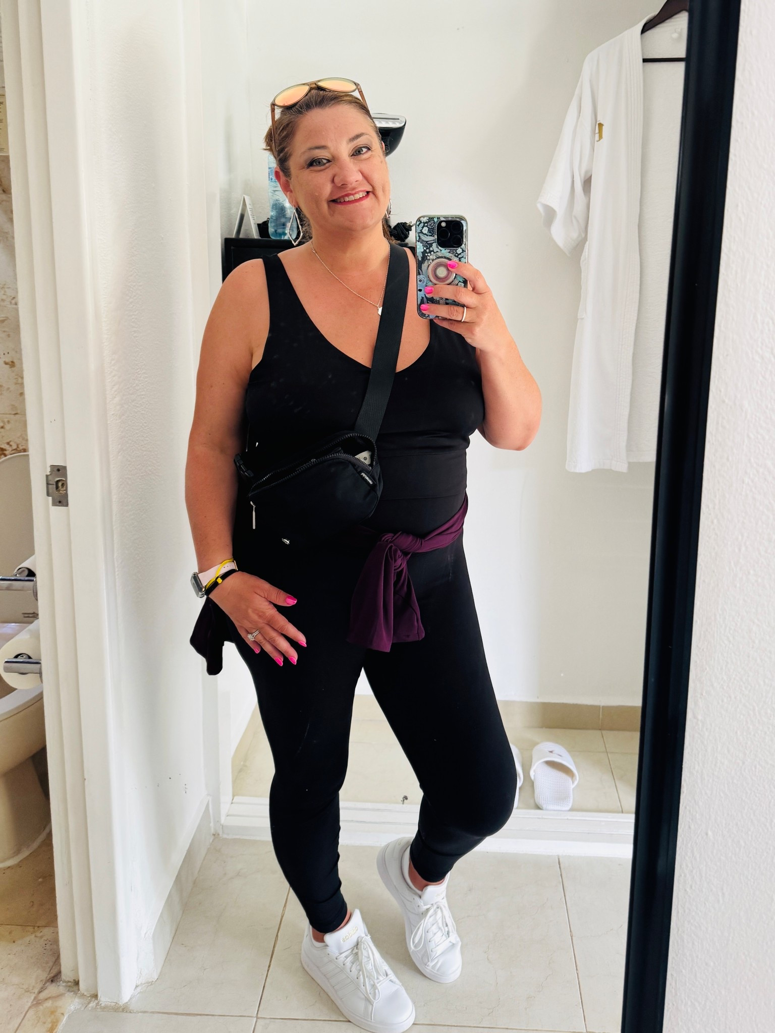 Favorite travel outfit. Lulu leggings, black tank and an everywhere belt bag. 

#LTKPlusSize #LTKTravel #LTKootd