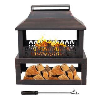 Backyard Blaze Steel Outdoor Fireplace Fire pit with Built-in Log Storage | The Home Depot