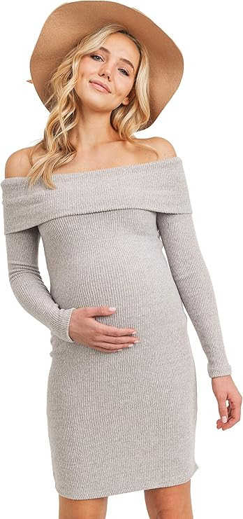 LaClef Womens Off Shoulder Sweater Knit Maternity Dress | Amazon (US)