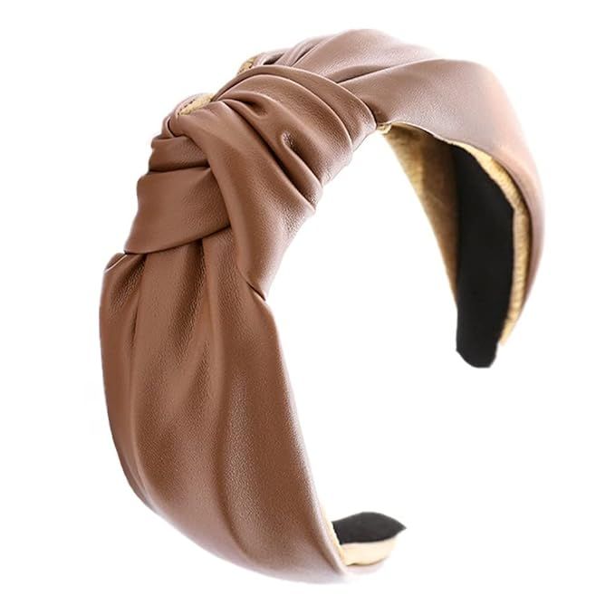 CAUDIO Cross Knotted PU Leather Headband Non-slip Thick Wide Hairbands for Women and Ladies Washi... | Amazon (US)