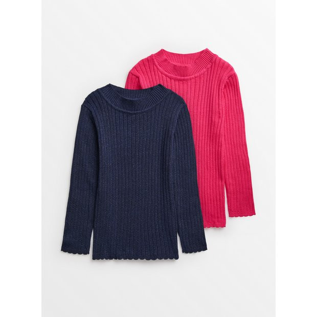 Buy Hot Pink & Navy Turtleneck Tops 2 Pack 1-1.5 years | Jumpers and cardigans | Tu | Tu Clothing