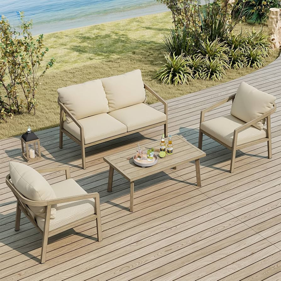 4-Piece Outdoor Sofa Set, Never-Rust Aluminum Patio Conversation Set with Thick Cushions, Outdoor... | Amazon (US)