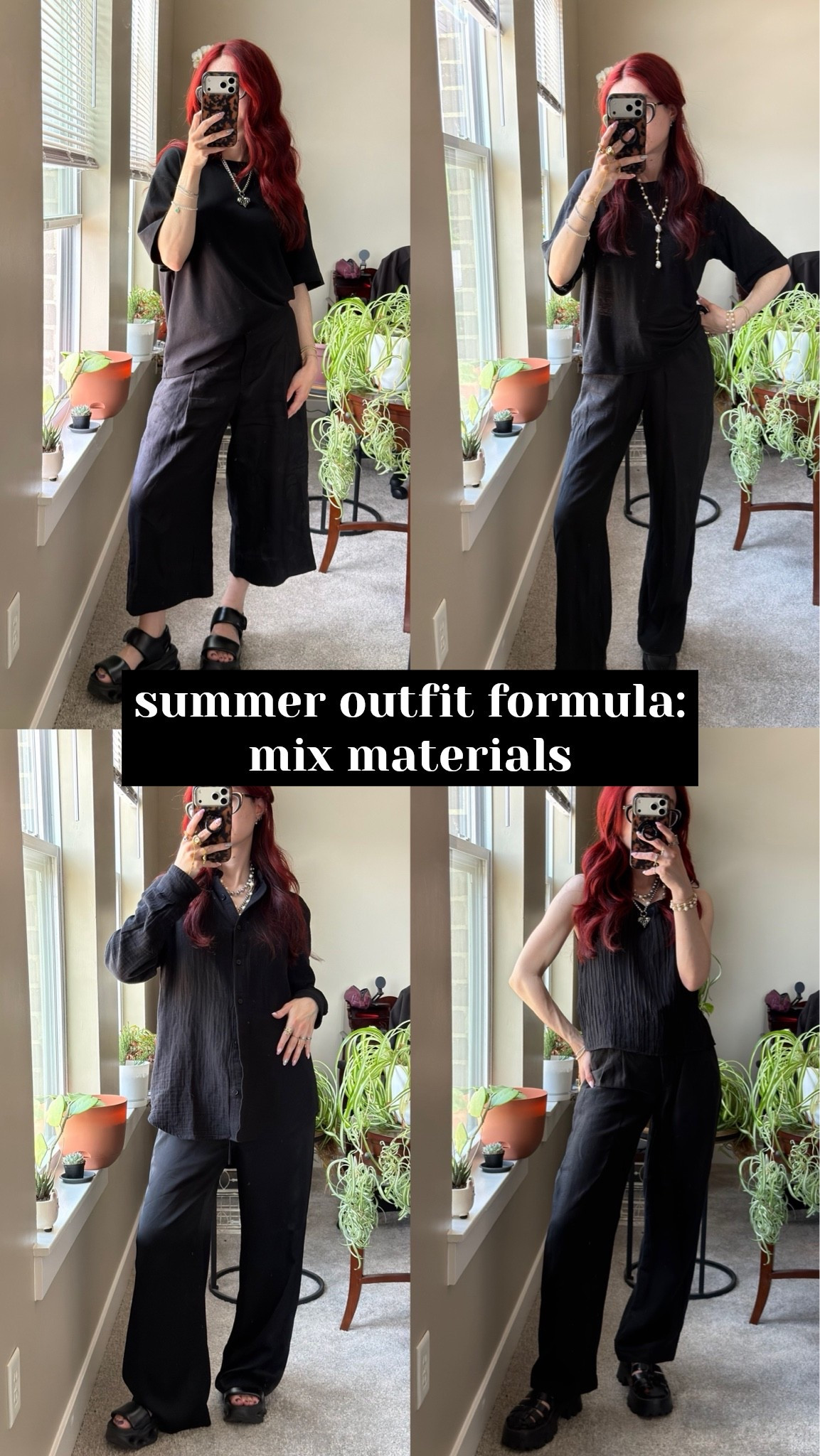 summer outfit formula - mix materials and fabrics! add linen, cotton, and silk for breathability in the hot weather!

all black style, all black office outfit, work style, aritzia style, aritzia outfits, corporate goth, alternative style, corporate style, all black outfit, summer outfits, summer outfits 2026, layering, formulas, aritzia goth

#LTKootd #LTKSeasonal #LTKWorkwear