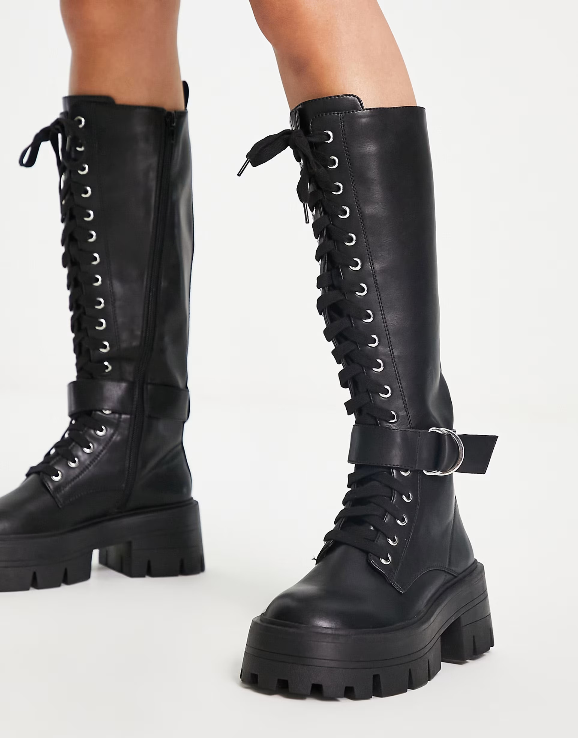 ASOS DESIGN Chiswick chunky lace up knee boots in black | ASOS (Global)