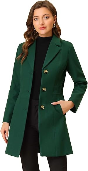 Allegra K Women's Single Breasted Notched Lapel Outerwear Winter Coats | Amazon (US)