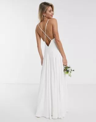ASOS EDITION Paige satin plunge wedding dress with cross back | ASOS (Global)