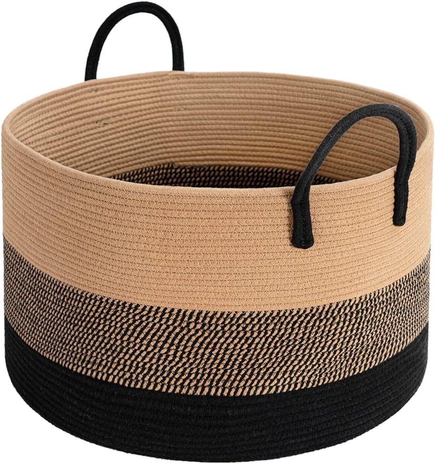 INDRESSME XXXLarge Woven Rope Basket 21" x 14" Blanket Storage Basket with Long Handles Decorativ... | Amazon (US)