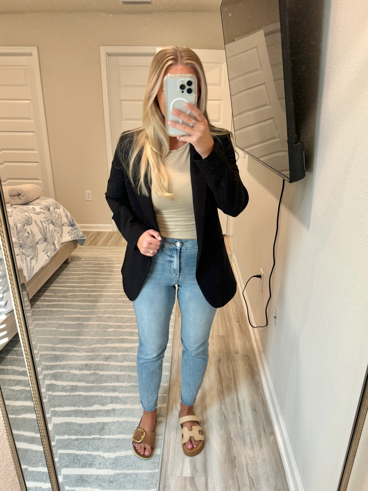 I couldn’t decide which sandals to wear with today’s business casual outfit! 

#Work #Wear #Express #Jeans #Outfit #WorkOutfit #WhatToWear#Office #Summer #Fall #Casual #Blazer #Birkenstock #Professional 

#LTKFindsUnder50 #LTKWorkwear #LTKShoeCrush
