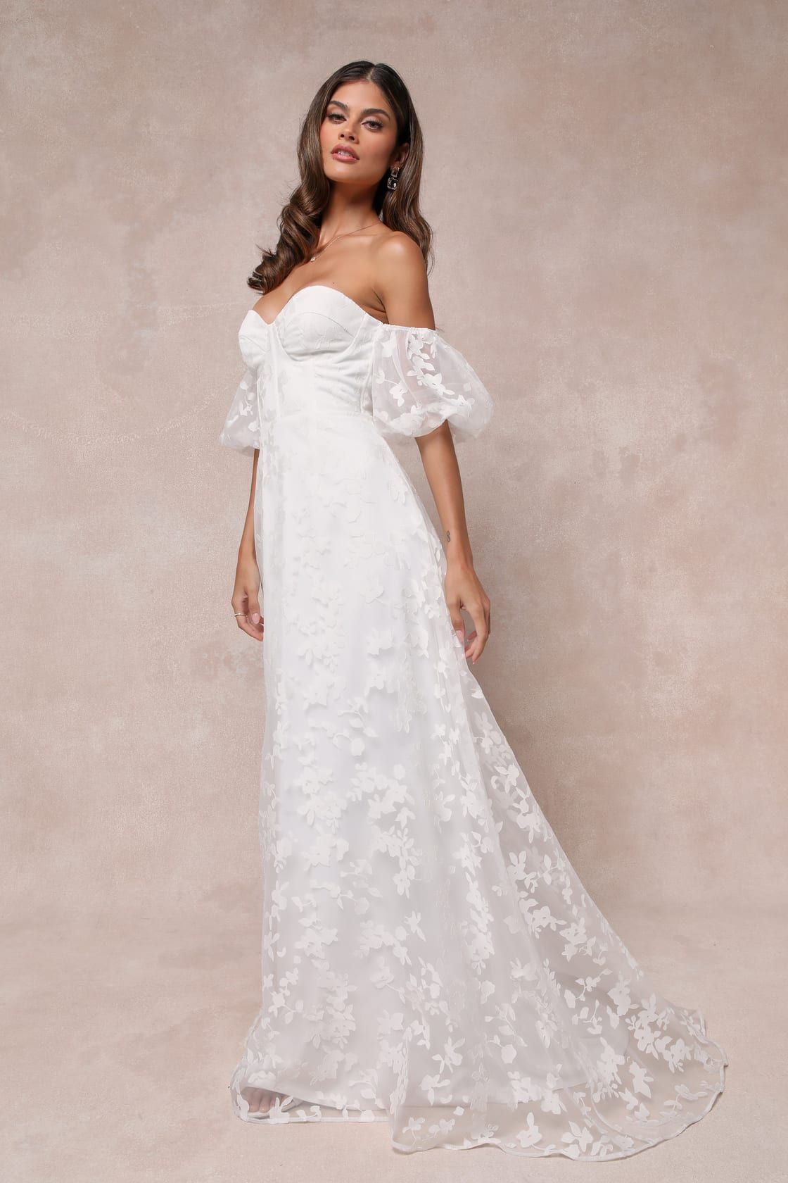Romantic Dedication White Floral Off-the-Shoulder Maxi Dress | Lulus