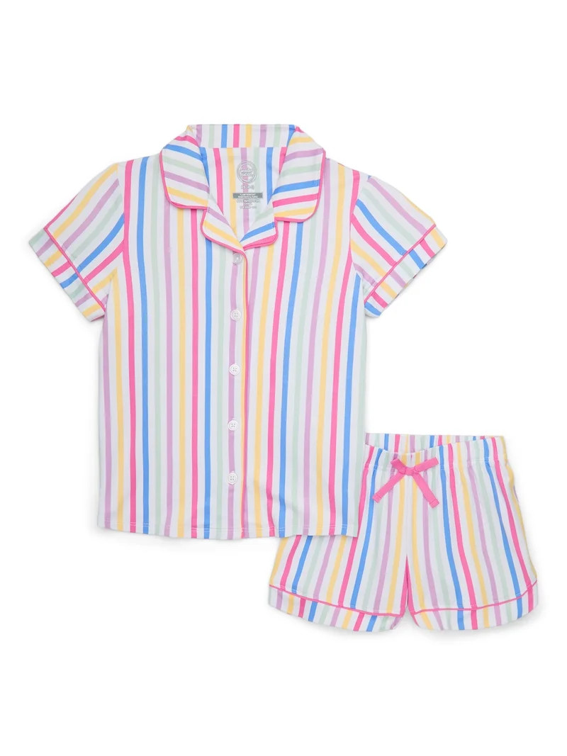 Wonder Nation Girls Button Front Pajama Top & Shorts Set, 2-Piece, Sizes 4-18 & Plus | Walmart (US)