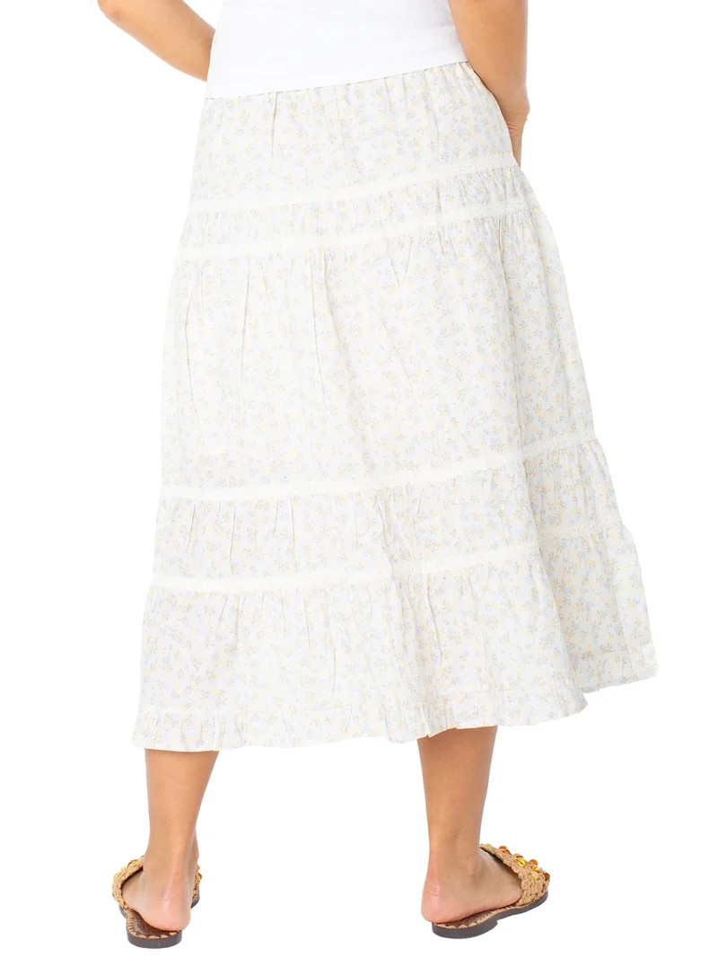 Celebrity Pink Women's and Women's Plus Tiered Ruffle Skirt with Lace Trim, Sizes XS-XXXL | Walmart (US)