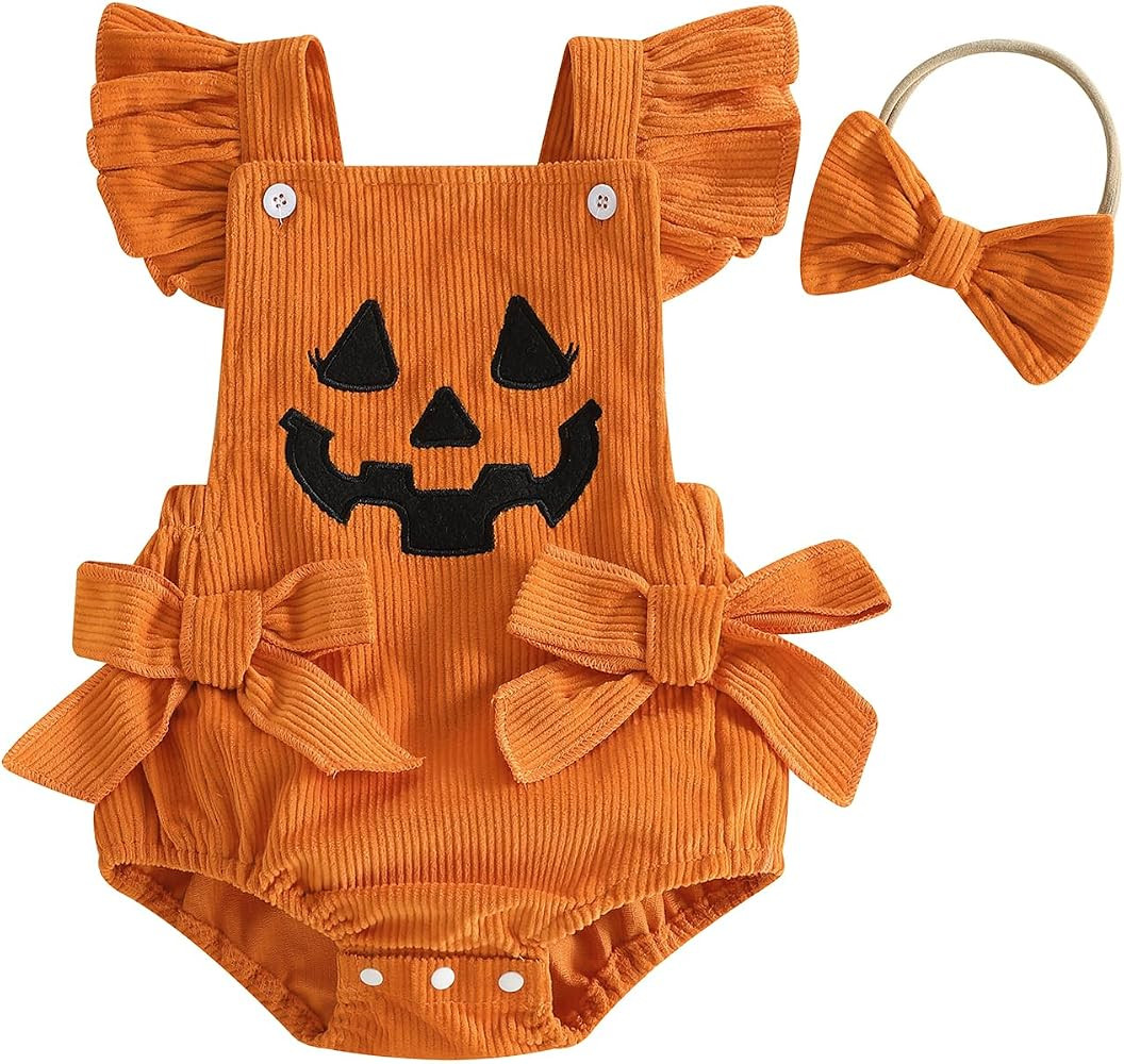 YINGISFITM My First Halloween Baby Girl Outfit Newborn Pumpkin Bubble Romper Infant Jumpsuit Over... | Amazon (US)
