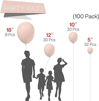 PartyWoo Pale Pink Balloons, 100 pcs Pink Balloons Different Sizes Pack of 18 Inch 12 Inch 10 Inc... | Amazon (US)