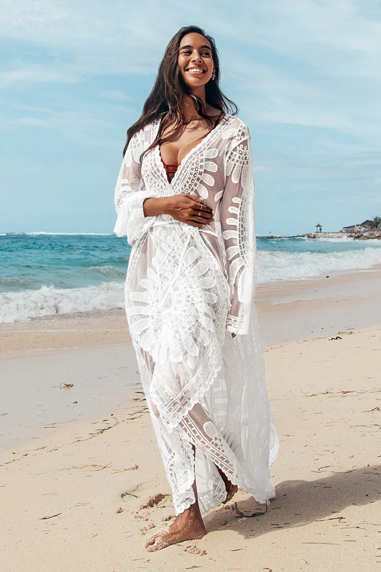 Floral Mesh Long Kimono Cover Up | Cupshe