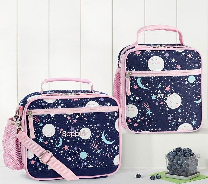 Mackenzie Pink Navy Glow-in-the-Dark Moons Lunch Boxes | Pottery Barn Kids