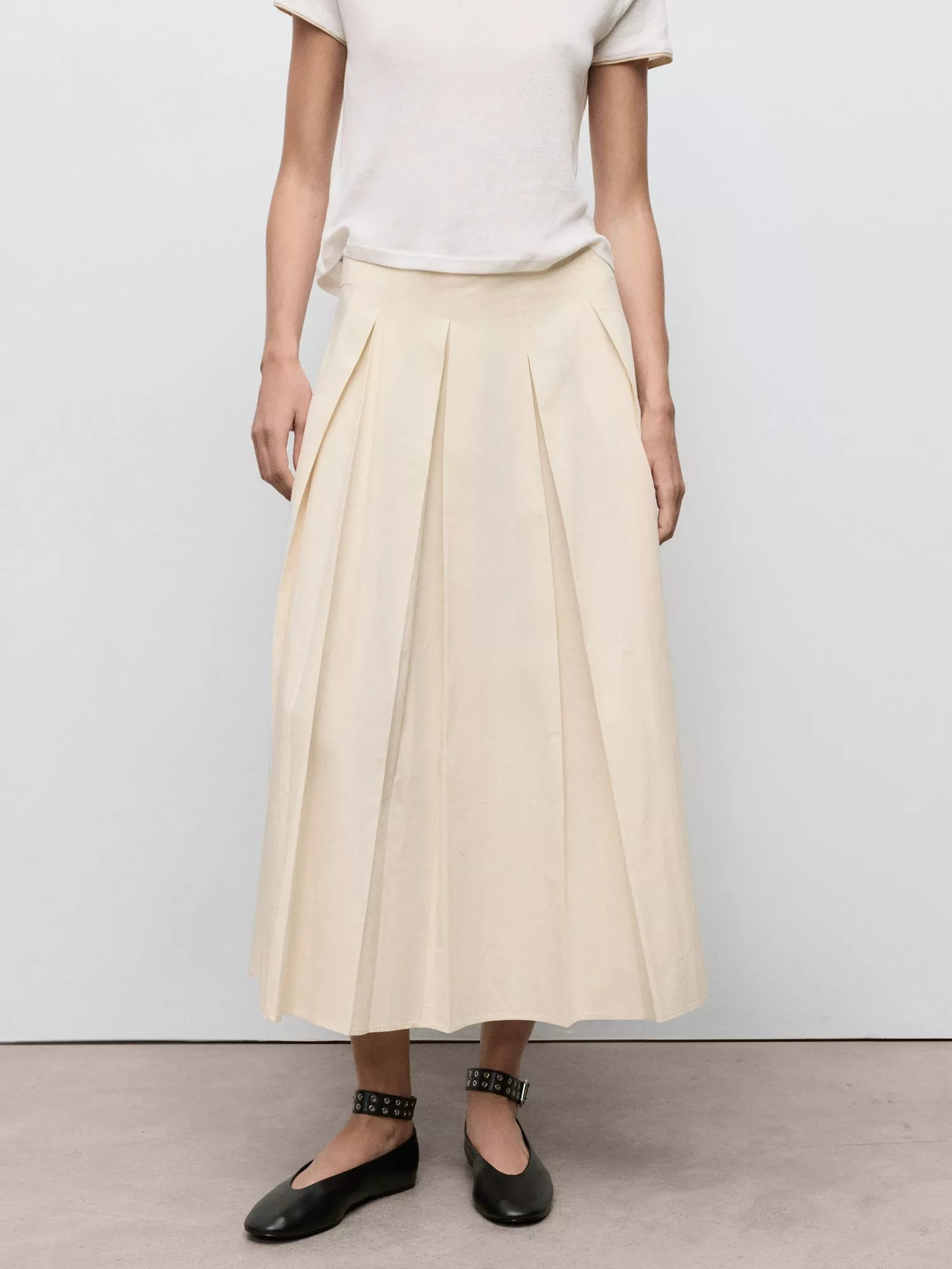 Mango Patri Pleated Skirt, Cream | John Lewis (UK)