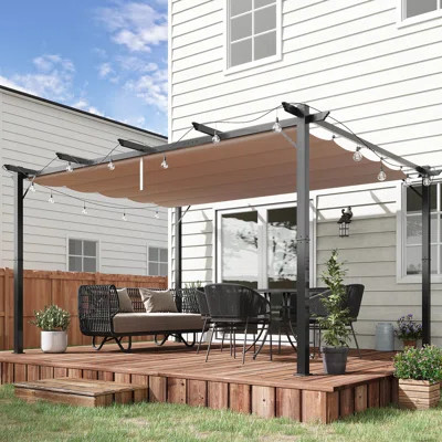 Retractable Canopy Pergola 10' X 13' - Backyard Shade For Porch, Outdoor Party, Garden, Grill Gazebo Charcoal Gray Aluminum With Sunshade Deck, Occasi | Wayfair North America